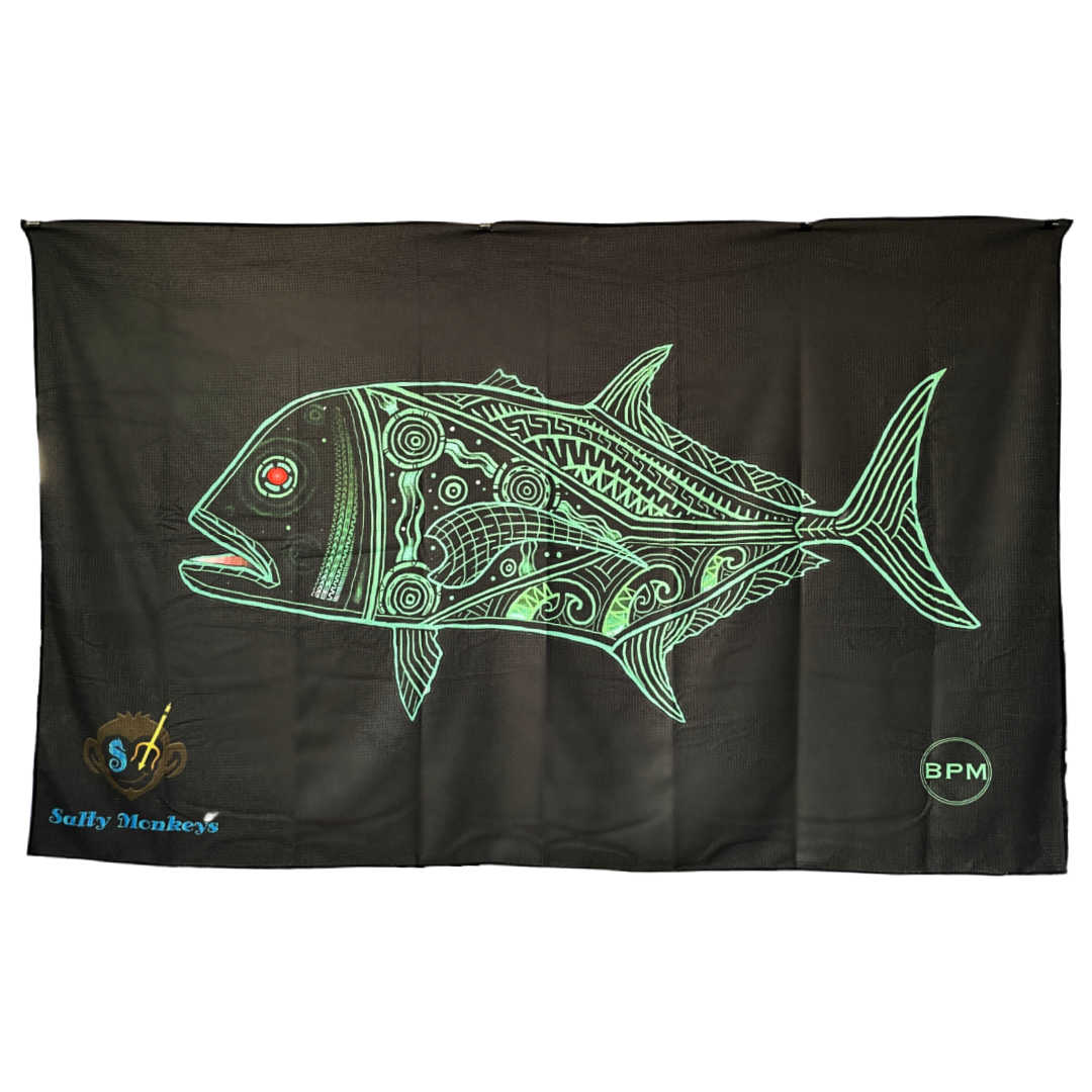 Salty Monkeys Beach Towel – BPM - Front - Beau Pennyfather Motlop Design - Diversworld Spearfishing Cairns Australia