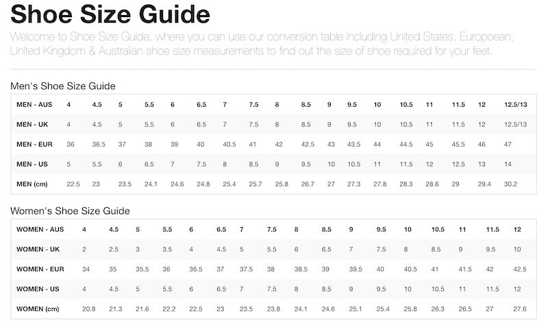 Size Charts and Guides | Diversworld Online Store